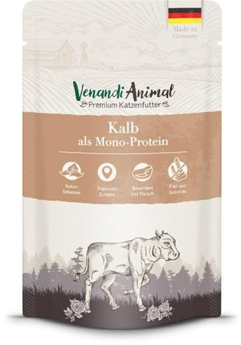 Venandi Animal Katzenfutter Nass | 100% frisches Fleisch | Single Protein: auch für Katzen mit empfindlichem Magen geeignet (Kalb, 12 x 125g)