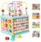 Wondertoys Wooden 5 in 1 Multipurpose ABC-123 Abacus Bead Maze Shape Sorter baby Activity Cube Toy