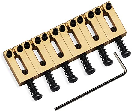 SAPHUE Gitarrensattel mit Federschrauben, Schraubenschlüssel, Tremolo für Fender Strat Stratocaster Telecaster E-Gitarre Ersatzteile Zubehör 6 Brückensättel (Messingschwarze Schraube)