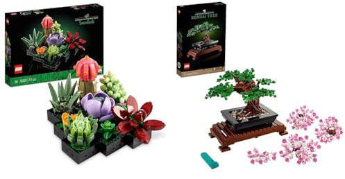 LEGO 10309 Icons Sukkulenten Botanical Collection Set für Erwachsene zum Basteln von Zimmerdeko mit 9 baubaren künstlichen Mini-Pflanzen, Home Deko & 10281 Icons Bonsai Baum, Kunstpflanzen-Set