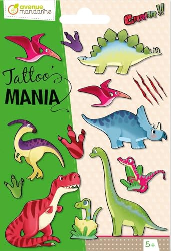 Avenue Mandarine CC059C - Packung Tattoo Mania, ideal für Kinder ab 5 Jahren, 1 Pack, Dino