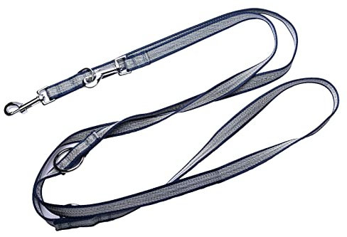 Robuste leichte Doppelleine aus Nylon Hundeleine für Hunde bis 60kg mehrfach verstellbar (Dunkelblau/Grau, 6M)