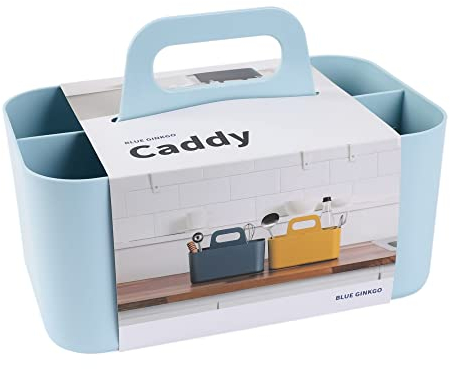 BLUE GINKGO Stapelbarer Organizer-Caddy – Tragbare Aufbewahrung aus Korea für Bad, Büro, Bastel- oder Schulbedarf (Rechteckig, Blau)