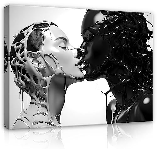 WallArena Leinwand Bilder - Frau Abstrakt Kuss Liebe - 120x80 cm | Leinwandbilder, Bild auf leinwand, Wandbild XXL groß Wandbilder für Wohnzimmer Schlafzimmer Wohnzimmerbilder