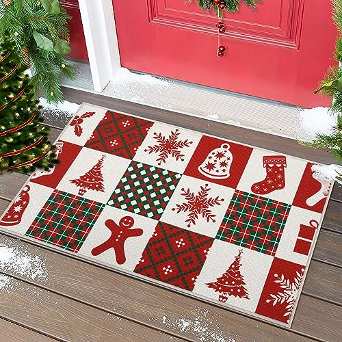 LuxFocus Weihnachts Fussmatte Fußmatte Außenbereich Wetterfest Türmatte Indoor Türvorleger Fußabtreter Fußmatte Gummi Weihnachten Dekorative Matte für Eingangsbereich Geschenkidee Weiß 40x60 cm