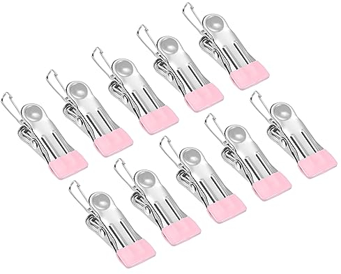 QUARKZMAN 10pcs INOX Acier Pinces Linge, Polyvalent Vêtements Épingles Linge Pinces avec Fermoir pour Extérieur Corde Linge suspensions Séchage, Rose
