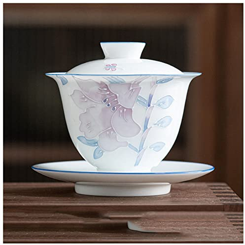 Emaille Tasse 17. 5ml Handgemalte Lilie Tee Terrine White Jade Porzellan Gaiwan Sancai Tee Becher Tassen Elegante Bürodekoration Frauen Geburtstagsgeschenk Porzellantasse