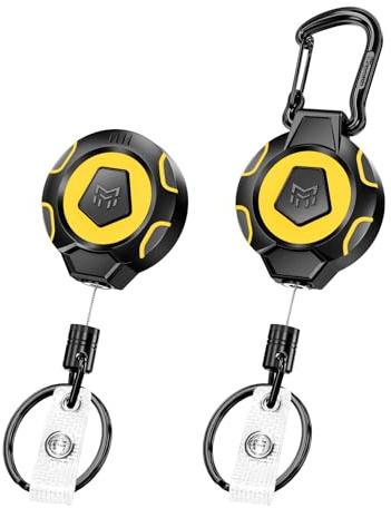 MNGARISTA Upgraded Heavy Duty Retractable Keychain, Belt Clip Ver. & Carabiner Ver., 10 oz Retraction, 31.5 Stainless Steel Cable, Tactical ID Badge Reel Key Chain Retractor, 2 Pack