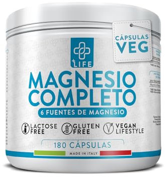 Magnesio Completo PiùLife – 400mg per dose da 6 Fonti – con Magnesio Pidolato, Bisglicinato, Citrato e sali organici – Supporto a muscoli, sistema nervoso, ossa e rilassamento – 180 capsule