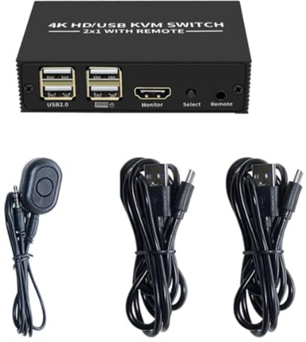 - Commutateur KVM compatible 2X1 4K - Sélecteur USB 2 en 1 avec hub USB 4 ports