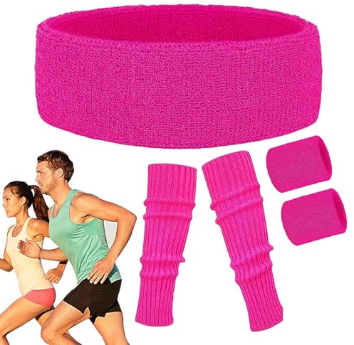Neon-Schweißbänder, 80er-Jahre-Stirnband, bunte Sportarmbänder, Beinstulpen, saugfähiges Schweißbänder-Set, Retro-Beinstulpen, Neon-Kit, Sportbänder, Neon-Stirnband für Schulsport, trifft Laufen und