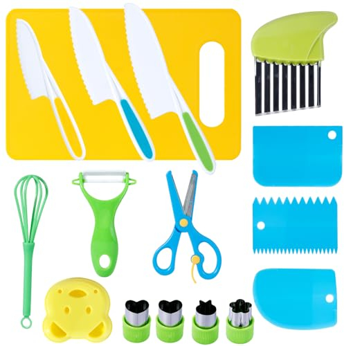 AIVORO Kindermesser ab 2 Jahre, Kindersichere Messer, Montessori Messer, Kinder Kochmesser, Sparschäler Kinder, Kinder Messer Schneiden Lernen ab 3 Jahre für Koch und Backmesser