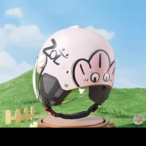 QJWMatic Kinder Motorradhelm Mit Offenem Gesicht, Jugend Kinder ATV Halbhelm Jungen Mädchen Retro Helm Mit Visier Street Bike Moped Scooter Halbhelm E,48-55CM