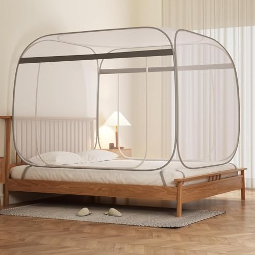 Mocott Pop-Up Mosquito Net Tent King Size, Portable Folding Mosquito Net with Bottom for Bedroom & Outdoor Camping, Double Zipper Doors, Breathable Honeycomb Mesh, Travel Bug Net for Family