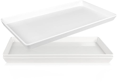 CZWESTC Platos rectangulares reutilizables de melamina blanca de 11.8 x 6.2 pulgadas, para aperitivos, postres, frutas, galletas, aperitivos, charcutería, bandeja apta para lavavajillas, juego de 3