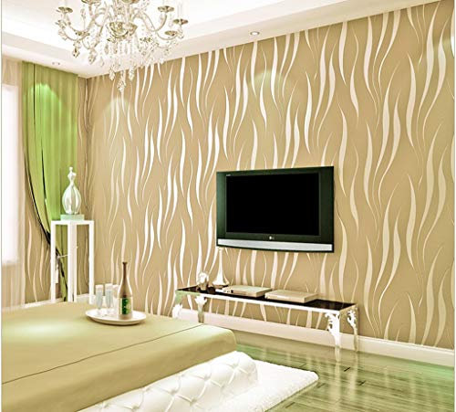 Generic Tapete,Moderne Gestreifte Vliestapete Wohnzimmer Schlafzimmer Wand Welle Muster Tapete/Gelb/0,53 * 10M