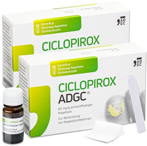 CICLOPIROX ADGC 80mg/g 2x 6,6ml - wirkstoffhaltiger Nagellack zur effektiven Behandlung von Nagelpilz - Set mit 60 Einwegpfeilen & Alkoholtupfern - leichte Anwendung - transparent & wasserfest