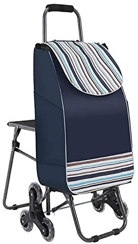 TETEOLALA Trolleys, Treppensteigen-Einkaufswagen, Lebensmitteltrolley, leicht, faltbar, Reise-Mobilitätswagentasche mit wasserdichtem Stoffbezug/Sitz/6 tragbaren Laufrädern