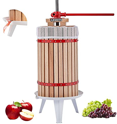 Arebos Obstpresse 30L | Manuelle Saftpresse I Beerenpresse inkl. Presstuch, Druckplatte und Metallspindel I Für jegliche Arten von Saft & Gemüse