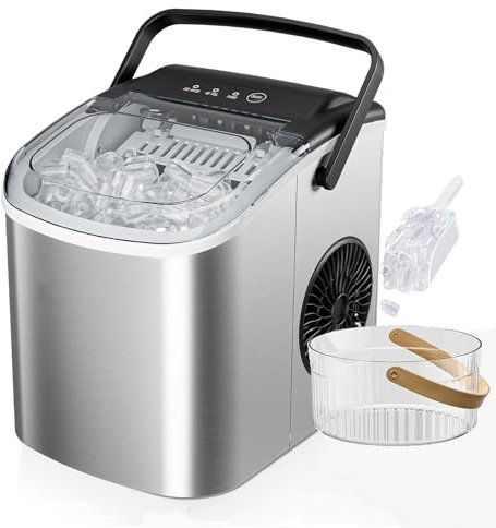 Smart Countertop Ice Maker, Portable Ice Maker with Self-cleaning Function, 9 Ice Cubes In 6 Minutes, with Self-cleaning Function and Automatic Water Refilling Function, Suitable for Rv, Home, Outdoor