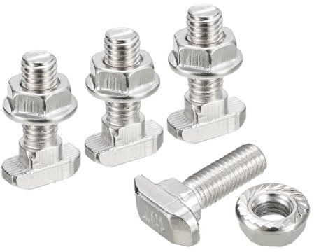 sourcing map M8x25mm T Slot Drop-in Bolt and M8 Hexagon Flange Nut Set, 40 Sets Hammer Head T-Bolt T Shape Stud Sliding Screw for 45 Series Aluminum Profile