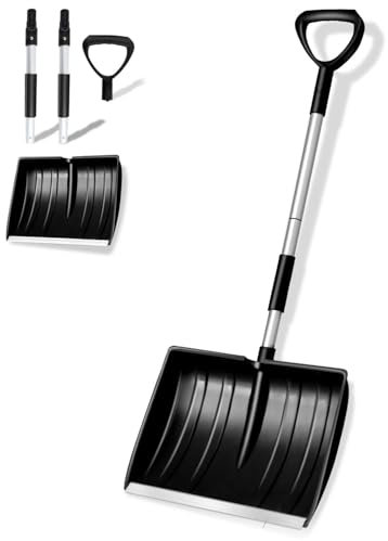 Qcdou Pala da Neve, 41 cm di Larghezza con Manico Ergonomico in Alluminio e Impugnatura a D, Pala da Neve Invernale, Pala da Giardino, Pala da Neve con Bordo in Alluminio (B-Nero)