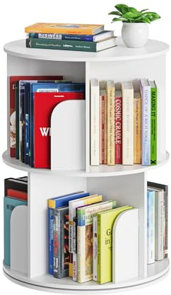 SpaceAid 2-stöckiges Drehregal, 2 Etagen, drehbares 360°-Bücherregal, Lazy Susan Tower, Platzsparender Organizer, weiß