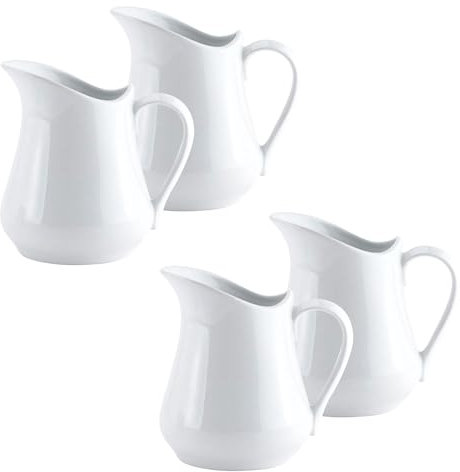 BEELUKY 4 PCS Small Milk Jug 80 ml White Ceramic Mini Milk Jug Creamer Jugs with Handle Milk Creamer Pitcher Small Gravy Jug Sauce Jug Porcelain for Coffee Milk Tea Sauces