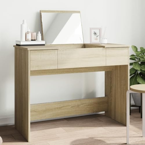 Xichuzi Schminktisch mit Spiegel Sonoma-Eiche 100x45x76 cm, Schminken Tisch, Frisiertisch, Kosmetiktisch, Schminkkommode, Schmink Tisch, Make Up Tisch - 840697