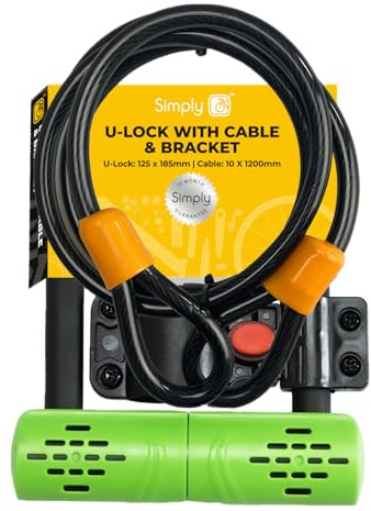 Simply Lucchetto a U per bicicletta, con cavo e staffa, massima sicurezza, materiale di alta qualità, resiste a tagli e manomissioni, 3 chiavi incluse per moto, bici, bici elettriche