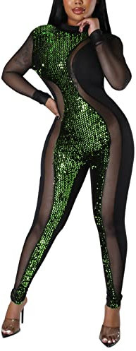 Generisch jumpsuit damen pailletten rot, Jumpsuit Damen Elegant Festlich Glitzer Pailletten Hosenanzug Overall Lang Einteiler Romper Langarm Party Playsuit Hochzeit Casual Clubwear Jumpsuits