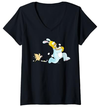 Mujer The Simpsons Homer Simpson Easter Bunny & Eggs Chicken Chase Camiseta Cuello V