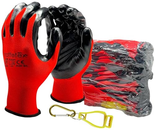 raffotex 24 pares de guantes de trabajo de nitrilo talla 9 con clip | Resistentes, antideslizantes, transpirables | ideales para la industria, jardinería, construcción, mecánica