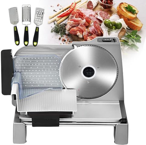 Cortadora de carne y verduras de 200 W | Picadora de carne comercial con altura de corte de 10 (cm) | Máquina cortadora de alimentos con cuchillos eléctricos de grosor ajustable para carne, pan y ve