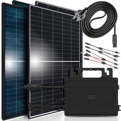 SUNNIVA® 1760W Balkonkraftwerk 800W komplett Steckdose, Astro Energy 800W Wechselrichter, PV Solaranlage Komplettset, 4x 440W BIFAZIAL, BLACK Frame, Single Glas Solarmodule, inkl. 5m Kabel - Bluetooth