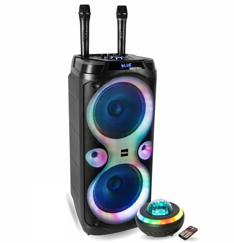 Ibiza Sound – Pack Karaoke Altavoz 1000 W Columba-Karaoke USB Bluetooth TWS – 2 micrófonos inalámbricos – Altavoz luminoso Nebula Fiesta