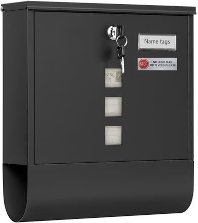 WOLTU Cassetta Postale da Esterno con 3 Finestre di Visualizzazione e Targhetta, Cassetta Lettere con Scomparto, Nero, 30x9,5x33,5 cm