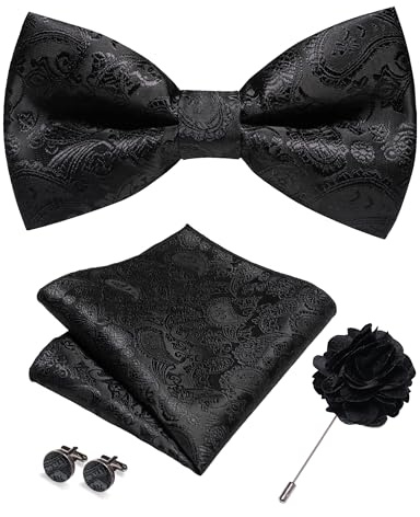 JEMYGINS Herren Paisley Fliegen set inklusive Einstecktuch Manschettenknöpfen und Boutonniere geeignet für Hochzeitsbankette und Partys