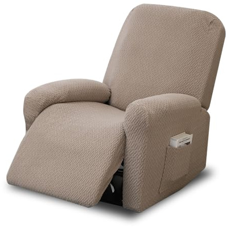 CAAGGMM Funda Elástica para Sillón Reclinable, 4 Piezas Fundas Elásticas para Sillones de Relax con Bolsillos, Funda Elástica de Felpa para Sofá Individual, para Sala de Estar(Gris Pardo)