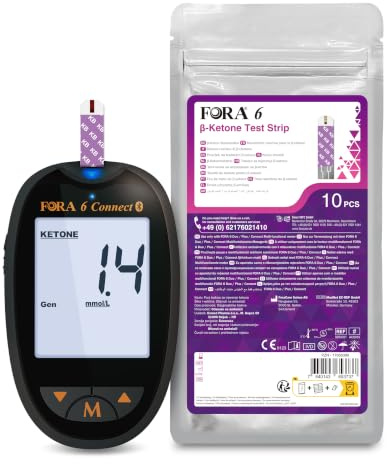 FORA 6 Connect mmol/L Blut Ketonkörper Messgerät mit 10 Blut-Keton-Teststreifen | Bluetooth & App-Synchronisation | Für Keto-Diät, Ketose-Kontrolle & Low-Carb Ernährung