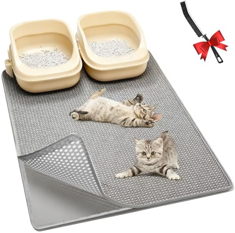 Katzenklo Matte 90x60cm groB XXL Grau Katzenstreu Matte, EVA Doppelte Schichte Waben Wasserdichte katzenmatte katzenklo Katzentoilette Matte katzenstreumatte matte katzenklo unterleger katzenteppich