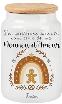 henrietteandco Pot à Cookies Nounou Personnalisé avec Prénom | Cadeau Original Fin de Contrat Crèche ou Remerciement | Boîte à Biscuits Hermétique Céramique | Merci Nounou (Pain d'épice)