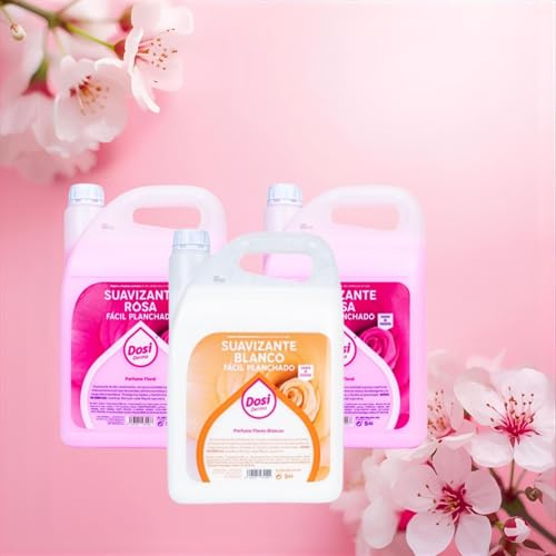 Dosidermo Suavizante Concentrado Profesional 5kg - Con Sedalina. Aromas: Blanco a Romero, Rosa Dulce Floral - Protector de Ropa Delicada, Antiestático y Planchado Fácil. Lote 2 Rosas y 1 Blanco