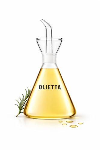 Olietta Konisk Oljedoserare i Borosilikatglas – 250 ml droppfri olivoljeflaska med läckagesäker pip | Olietta Jordglasstätning, läckagesäker lufttät, diskmaskinssäker, oljeflaska för kök, bord, vinägerdroppare, lätt att rengöra