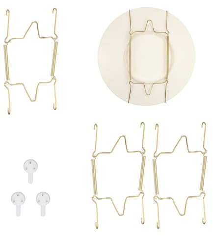 QUARKZMAN 3 Porte-Assiettes, 7 Pouces Universel En Acier Inoxydable Porte-Assiettes Invisible Pour Le Mur Support En Forme De U Avec Clous Sans Trace Pour Decorations, Doré