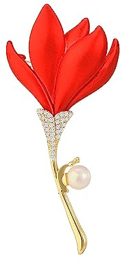 Broche Fleur d'orchidée Rouge pour Femmes, Broche à la Mode avec Broches en Perles d'imitation, Cadeau d'anniversaire de noël