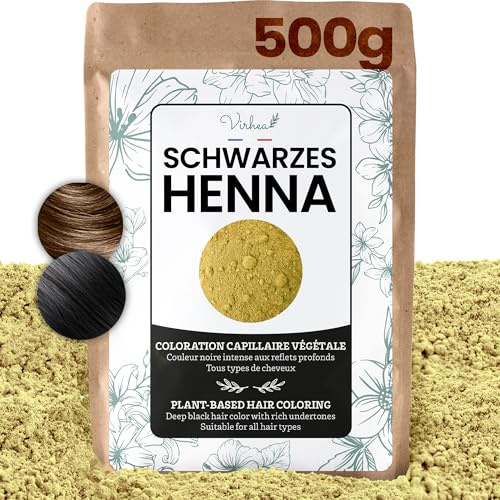 VIRHEA Henné nero 500 g – Colorazione vegetale naturale per capelli – Polvere tintura indaco – senza prodotti chimici sostenibili