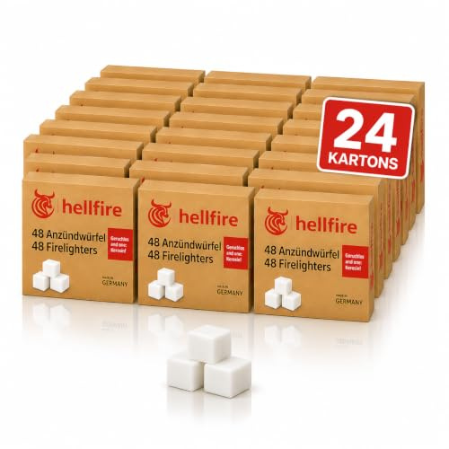 Anzündwürfel 1152 Stück geruchlos auf Paraffinbasis ohne Kerosin Lange Brenndauer Set (24x48 Würfel) Grillanzünder Kaminanzünder Ofenanzünder Kohleanzünder & HLKauf-Block