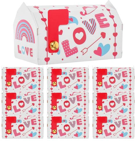 CLISPEED 10Pcs White Valentine Candy Boxes Mailbox Shape Paper Treat Containers for Party Favors Wedding Goodie Bags Classroom Supplies