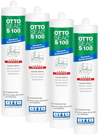 OTTOSEAL S 100 Premium-Sanitär-Silikon 300ml C84 pergamon – Sicher gegen Schimmel & Ideal für Bad, Küche & Wohnbereich – Hervorragend Glätt- & Modellierbar (Packung mit 4)
